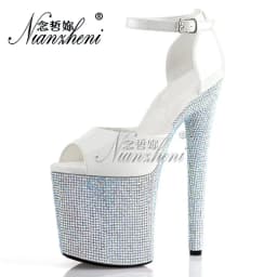20cm Rhinestone Gladiator Stage Nightclub Gothic Peep Toe Full Dress Catwalk Strip Pole Dance Gothic Platform Elegant Big Size