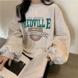 Stylish Loose Fit Women's Sweatshirt Thin Outerwear Spring Autumn Korean Version Comfortable Long Sleeve round Neck Print Top