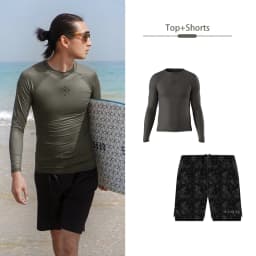 Nu-June Men's Rash Guards Surfing Diving Suit Long Sleeve UPF50 Swimwear Swimsuit Men Rashguard Surf Shirts Compression Pant Set