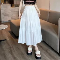 Elegant Solid A-LIne Cake Long Skirts Fashion Women Vintage High Waist Elastic Spring Dresses Office Lady Commute Chic Skirt