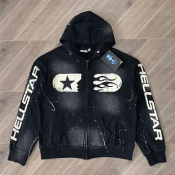 Black Hand Ink Splash Grey Washing Craft Zip Up Hoodie Zip Washing Cotton Hooded Sweater