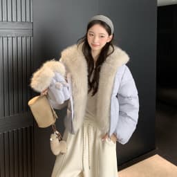 Korean Women's Short Puffer Jacket with Large Fur Collar Women Loose Thick Padded Cotton Coats Female Solid Casual Zipper Parkas