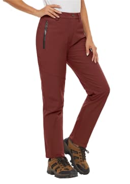 TACVASEN Women's Warm Fleece Lined Windproof Waterproof Shell Pants Soft Work Pants Outdoor Hiking Ski Trousers with Zip Pockets