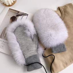 Real Fox Fur Gloves Knitted Women Mittens Winter Girls Fashion Fluffy Warm 100% Real Fox Fur Gloves