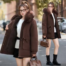 2026 Winter Jacket New Women Parka Clothes Mid Length Coat Wool Liner Hooded Jacket Fur Collar Thick Warm Snow Wear Padded Parka
