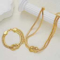 Double Layer Knot Necklace Bracelet Set For Women Gold Color Snake Chain Choker Twisted Chunky Fashion Jewelry Accessories