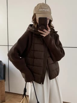 Afashion Lightweight Knitted Sweater Sleeve Patchwork down Cotton Jacket Women's Short Style 2025 Winter New Arrival Small Size