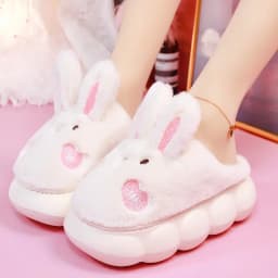 White Rabbit Hare Slippers Women's Cute Animal Platform Home Mules Shoes Girls Bedroom Plush Slides Slipper Ears Indoor Shoes