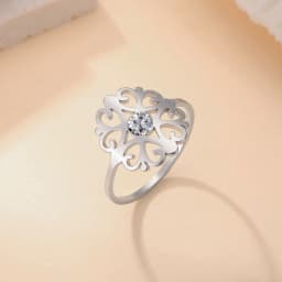 Skyrim Stainless Steel Flower Ring With Clear Zircon Women's Rings Wedding Band Bohemian Jewelry Anniversary Gift Wholesale