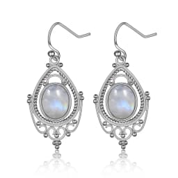 925 Sterling Silver Oval 8*10mm Natural Labradorite Earrings Vintage Ethnic Jewelry for Women Gift