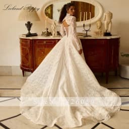 Lceland Poppy Customized Strapless A Line Lace Wedding Dresses Floor Length Illusion Bridal Gowns with Lace Jacket