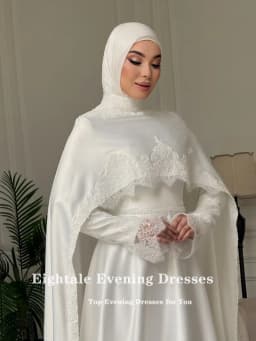 Eightale Arabic Wedding Dress O-Neck Customized Ivory Floor Length Muslim Long Sleeves Bridal Gown Party Dress