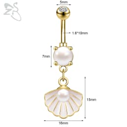 ZS 1 PC Cute Shell Pendant Belly Button Ring Moonstone Drop Belly Rings 14G Stainless Steel Summer Flower Navel Piercing Jewelry