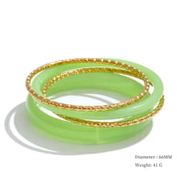 Yhpup 1Set 66mm 3 Round Circle Resin Overlay Minimalist Bracelet Bangle Set 18K Gold Plated Stainless Steel Wrist Trend Jewelry