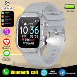 New Flashlight Military Smart Watch Men IP68 5ATM Outdoor Sports Fitness Tracker Health Monitor 1.44Inch BT Call Smartwatch HT30