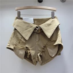 Vintage Holes Patchwork Denim Shorts Women Trend Lapel High Waist Irregular Jeans Pants Drop Shipping Wholesale Female Clothing