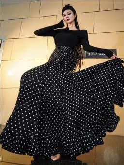 Chic Black Polka Dot Halter Neck Dress High Waist Slimming Long Skirt Korean Style Polyester Fabric Summer New