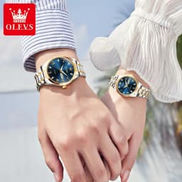 OLEVS Couple Watch Luxury Gold Diamond Dual Calendar Waterproof Watch Fashion Brand Quartz Appointment Clock Couple Watch 5563