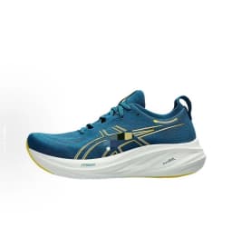 All White Mesh Athletic Running Sneakers Blue Gradient Streamline Shock Absorbing Midsole Green Traction Edge Colorful Side Stripe Breathable Knit Upper Lace Up Unisex Sport Footwear