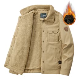 Winter Washed Sherpa Fleece Jacket Men's Thick Warm Casual Outerwear