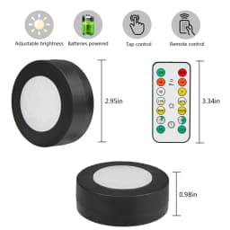 3/6Pcs Black Round LED Under Cabinet Closet Light Furniture Dimmable Wardrobe Lamp CCT WWCW 3000K 4000K 6500K Remote Control