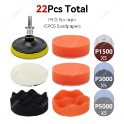 Car Waxing Sponge Pad Polishing Kit Auto Detailing Sandpaper Buffing Sanding Disc Polisher Drill Adapter Headlight Restoration