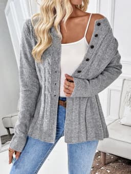 Women's Simple Solid Color Long-Sleeved Cardigan Knitted Sweater for Autumn and Winter