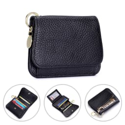 Slim Wallet for Women RFID Blocking Genuine Leather Ladies Keychain Wallet with Zipper Coin Pocket ID Window
