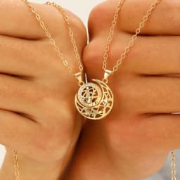2pcs Set Retro Hollowed Magnetically Attract Sun Moon Heart Crystal Pendant Couple Necklaces for Women Men Friend Jewellery Gift