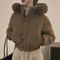 Faionable Thiened Autumn Winter ort Bread Sle Jaet Women's Chic Hooded Coat with Fur Collar Long Sve Warm Cotton...