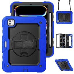 for iPad Pro11 M4 A2836 2024 , Military Grade Shockproof Protector Silicone Cover Pencil Holder+Handle Shoulder Strap