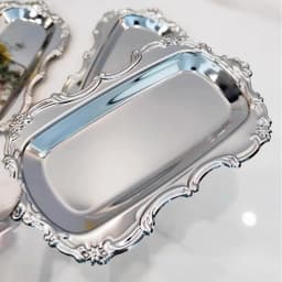 Vintage Embossed Stainless Steel Tray Serving Platter for Desserts Jewelry Storage Organizer Snack Plate For Dining Table Decor