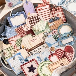 Journal GO 15pcs Vintage Woven Style Stickers, Embossed Hard Card Tags & Labels for Scrapbooking, Journaling, Planners & Crafts