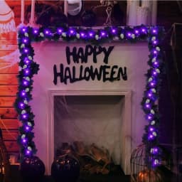 1pc 20 LED Halloween Horrible Atmosphere Fall Black Maple Leave Vines Light With 6 Skull Battery Powered Hanging DIY Decorative