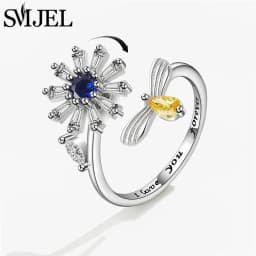 New Sunflower Anxiety Ring Fidget Spinner Rings for Women Cute Butterfly Hummingbird Charms Finger Ring Anti Stress Rotate Gifts