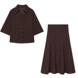 Nlzgmsj 2026 Summer Elegant Brown Embroidered Set V Neck Collared Blouse & High Waist Pants & A Line Skirt Casual Suit for Women