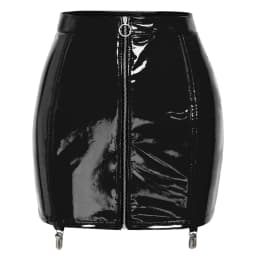 Womens Front Zipper Back Bodycon Mini Skirt Wet Look PU Leather Latex Miniskirt Sheer Floral Lace-up Sexy Gothic Skirts Clubwear