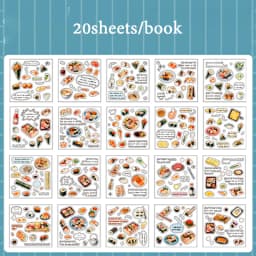 Mr. Paper 20pcs Bite of Light Sticker Book - Square PET Journal Supplies, Food Theme Collage Decor, Creative Stationery Material