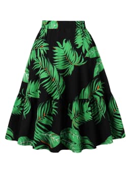 2024 Elegant Flower Dot Printed Casual Party Elastic Waist Knee length Skirt for Women