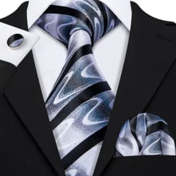 Barry.Wang Black White Gray Silver Men Tie Handkerchief Cufflinks Set Jacquard Necktie for Male Wedding Business Party Gift