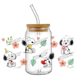 cartoon dog pattern 16OZ UV DTF Cup Wrap Stickers Waterproof Durable DIY Snoopy Design For Libbey Glass Home decoration