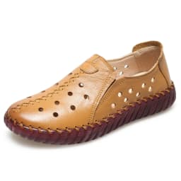 Big Size 42 Cowhide Leather Ballet Flats Moccasins Loafers Women's Summer Cut-Out Shoes Ladies Driving Moccasin Daily Walk Shoes