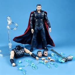 Avengers Thor Action doll Submachine Gun Axe Interchangeable Head Hinged PVC Collectible Model Toy with Display Stand Gift