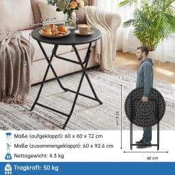 Folding Table 80cm for Indoor Outdoor, Portable Heavy Duty Fold-in-Half Utility Small HDPE Plastic Adjustable Height Folding