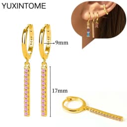 925 Sterling Silver Needle Pink Crystal Heart Hoop Earrings for Women Fashion Geometric Pendant Earrings Luxury Jewelry Gifts