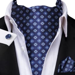 Men's Ascots Fashion Luxury Solid Plaid Check Dot Cravat Set with Cufflinks and Handkerchiefs for Daily Casual Outing