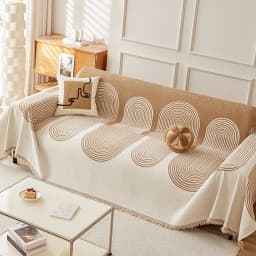 Bohemian Style Thickened Chenille Sofa Cover Geometric Arch Pattern Sofa Towel Woven Tassel Blanket All Season Couch Protector