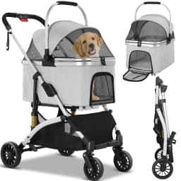 Pet Stroller for Dog and Cat, Detachable Pet Travel Carrier & Car Seat, Aluminium Frame 4 Wheeler Travel Stroller for Pets