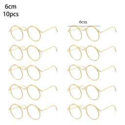5Pcs Retro Black Metal Lensless Round Eyeglasses Doll Glasses Frame For Bjd Fashion Plush Toy Glasses Dolls Accessories Kids Toy