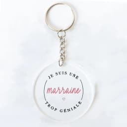 Best Godmother In World Print Keychain Circle Monogram Acrylic Keyring Fashion Key Chain Festive Birthday Gifts for Marraine
